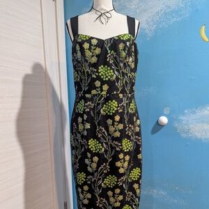 Dress for Population  Floral Black and Green Dress